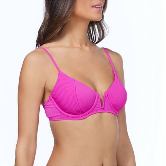 NWT Ambrielle Ribbed 2 Piece Bikini Set Hot Pink Adjustable Straps‎ Size Small - Picture 3 of 7